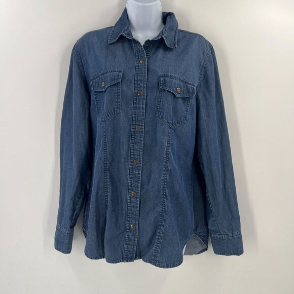 Carve Designs L Tencel Cotton Denim Chambray Shirt Long Sleeve Western Utility - Picture 1 of 11